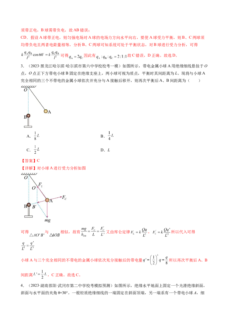 第37讲静电力的性质（练习）（解析版）_4.2025物理总复习_2024年新高考资料_1.2024一轮复习_2024年高考物理一轮复习讲练测（新教材新高考）_第37讲静电力的性质（练习）