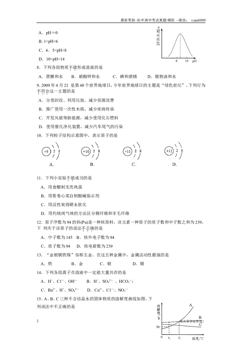 2009年南京中考化学试题及答案_江苏省中考_01江苏省13市中考历年真题2008-2025新_、中考全套_江苏省中考历年真题_南京中考历年真题_05南京中考化学（2008年-2023年）_真题