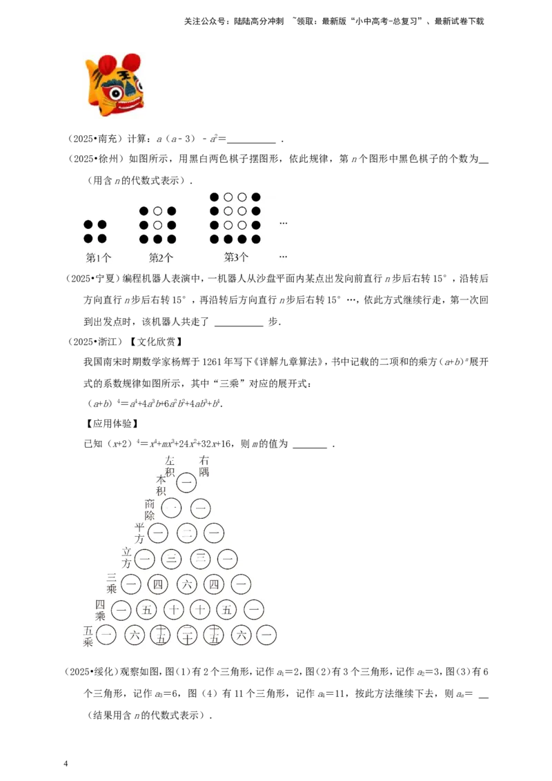 备考2026中考数学真题2025分类精编精练2整式与因式分解（含解析）_02中考总复习（2026版更新中）_02-数学-中考总复习_2026年中考复习（更新中）