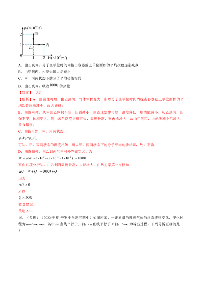 专题15.3　热力学定律与能量守恒定律练&mdash;&mdash;2023年高考物理一轮复习讲练测（新教材新高考通用）（解析版）_4.2025物理总复习_2023年新高复习资料_一轮复习