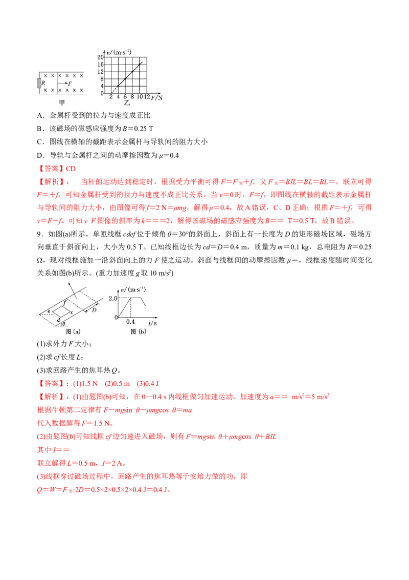 第55讲电磁感应中的动力学和能量问题（练习）（解析版）_4.2025物理总复习_2025年新高考资料_一轮复习_2025年高考物理一轮复习讲练测（新教材新高考）