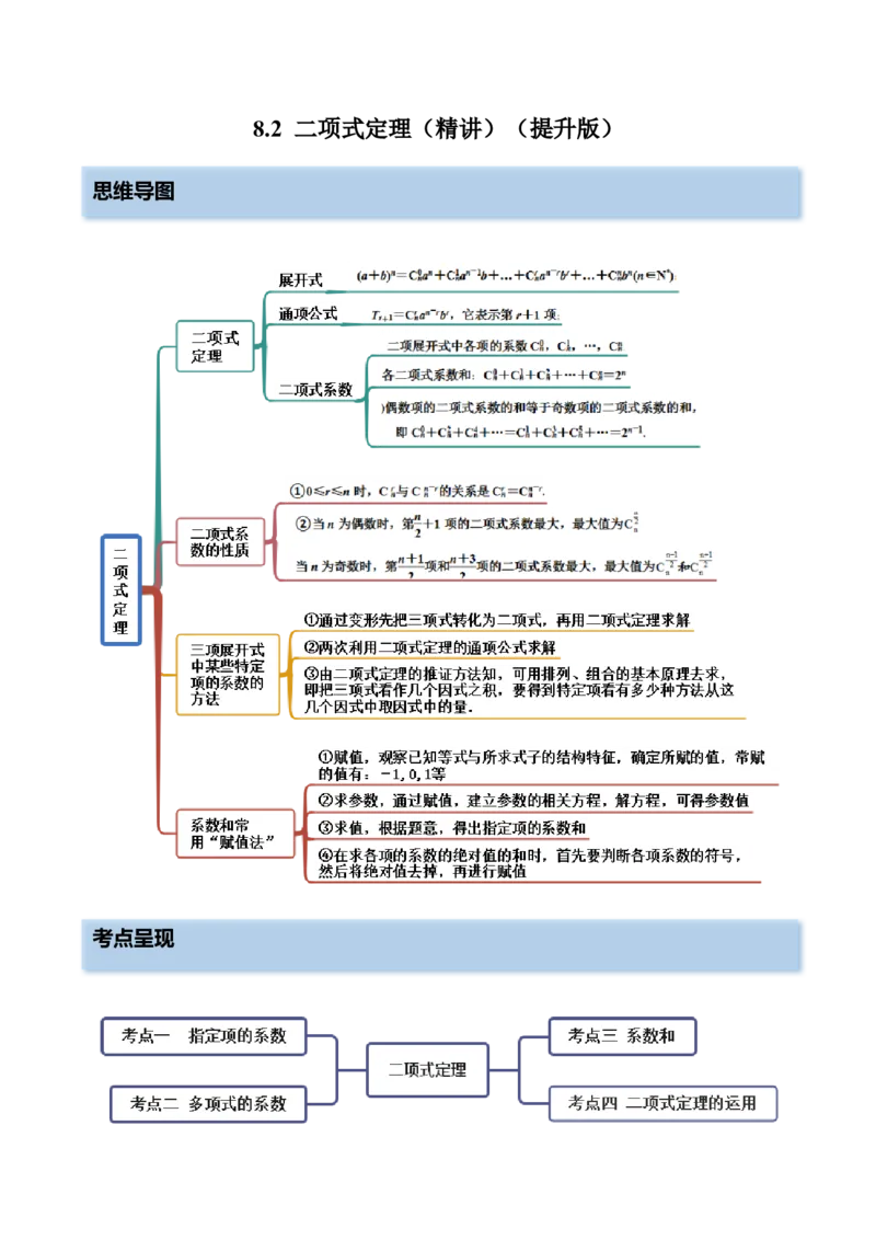8.2二项式定理（精讲）（提升版）（原卷版）_2.2025数学总复习_2023年新高考资料_一轮复习_2023年高考数学一轮复习（提升版）（新高考地区专用）