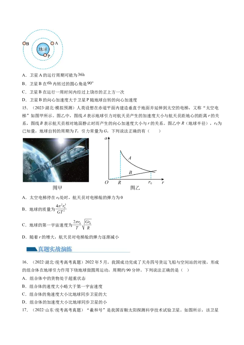 第23讲人造卫星宇宙速度（练习）（原卷版）_4.2025物理总复习_2024年新高考资料_1.2024一轮复习_2024年高考物理一轮复习讲练测（新教材新高考）_第23讲人造卫星宇宙速度（练习）