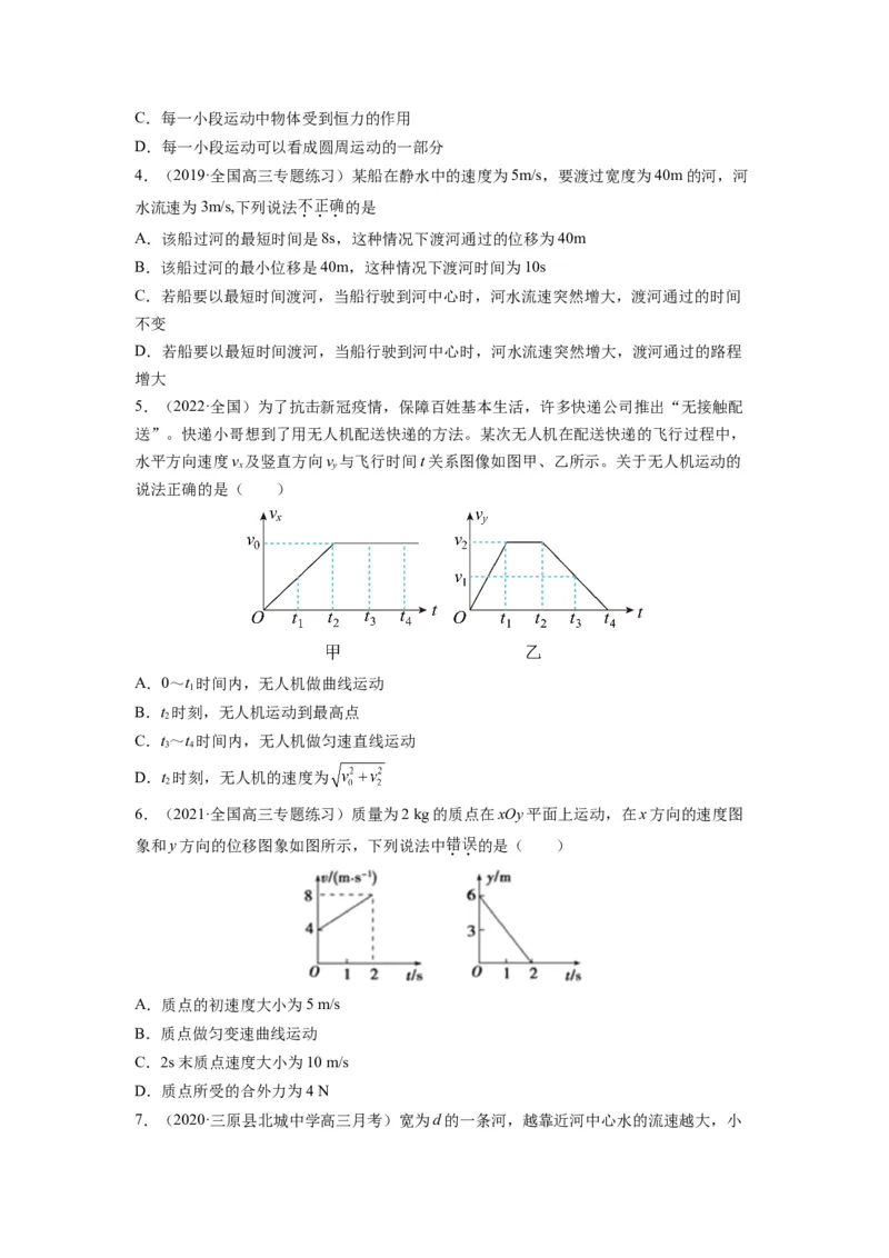 备战2023年高考物理考试易错题&mdash;&mdash;易错点07曲线运动运动的合成与分解_4.2025物理总复习_2023年新高复习资料_一轮复习_备战2023新高考物理一轮复习考试易错题（含答案）