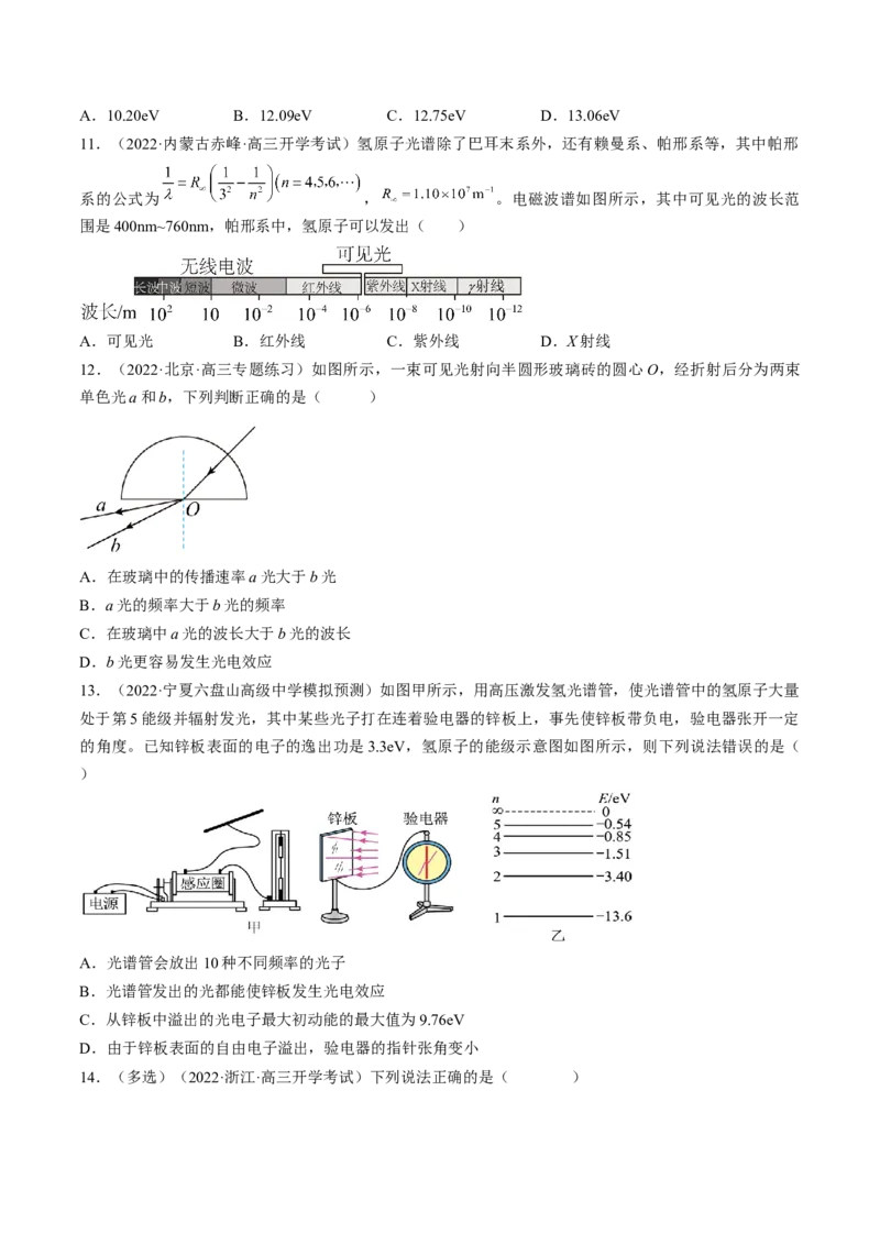 专题16.1　原子结构和波粒二象性练&mdash;&mdash;2023年高考物理一轮复习讲练测（新教材新高考通用）（原卷版）_4.2025物理总复习_2023年新高复习资料_一轮复习