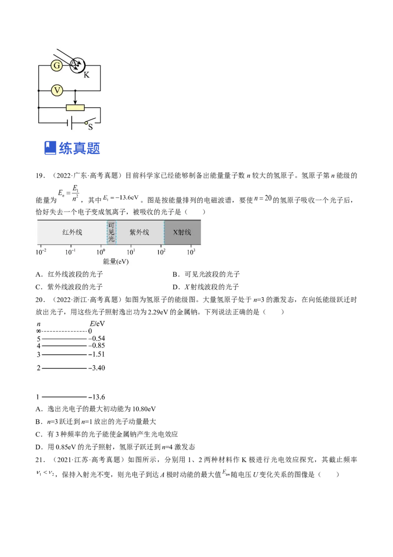 专题16.1　原子结构和波粒二象性练&mdash;&mdash;2023年高考物理一轮复习讲练测（新教材新高考通用）（原卷版）_4.2025物理总复习_2023年新高复习资料_一轮复习