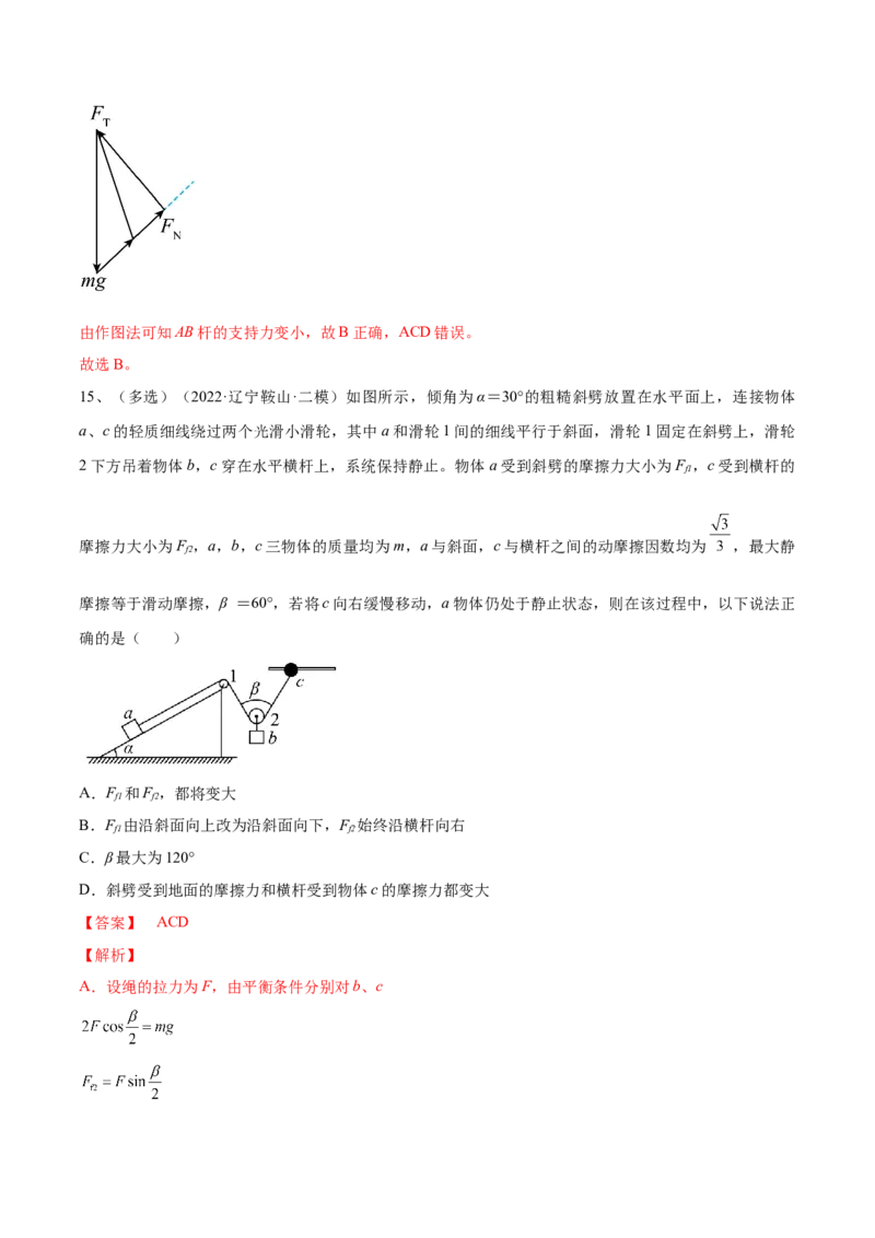 专题2.2　受力分析　共点力的平衡练&mdash;&mdash;2023年高考物理一轮复习讲练测（新教材新高考通用）（解析版）_4.2025物理总复习_2023年新高复习资料_一轮复习