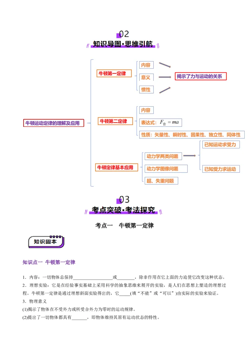 第09讲牛顿运动定律的理解及基本应用(讲义)（原卷版）_4.2025物理总复习_2025年新高考资料_一轮复习_2025年高考物理一轮复习讲练测（新教材新高考）