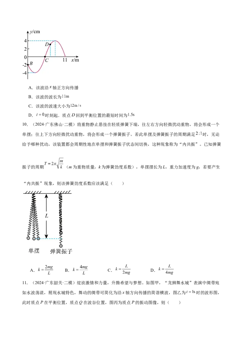 押广东卷选择题1运动学、振动、波动图像（原卷版）_4.2025物理总复习_2024年新高考资料_5.2024三轮冲刺_备战2024年高考物理临考题号押题（广东专用）324210116