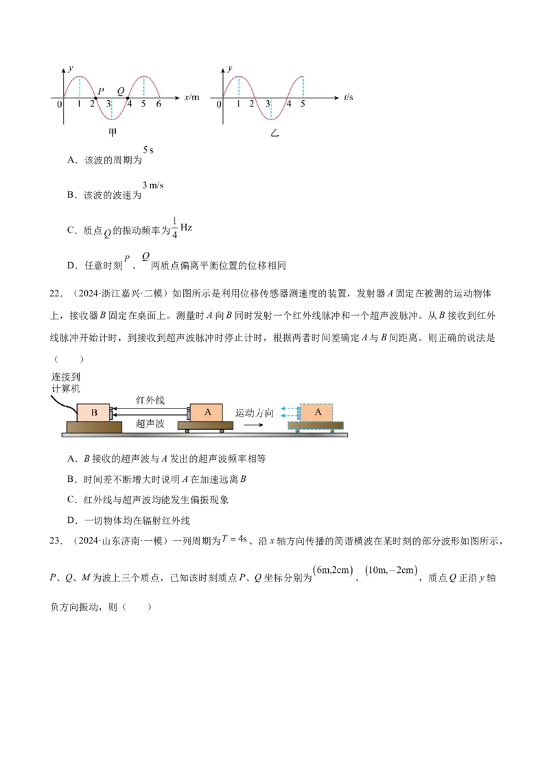 押广东卷选择题1运动学、振动、波动图像（原卷版）_4.2025物理总复习_2024年新高考资料_5.2024三轮冲刺_备战2024年高考物理临考题号押题（广东专用）324210116