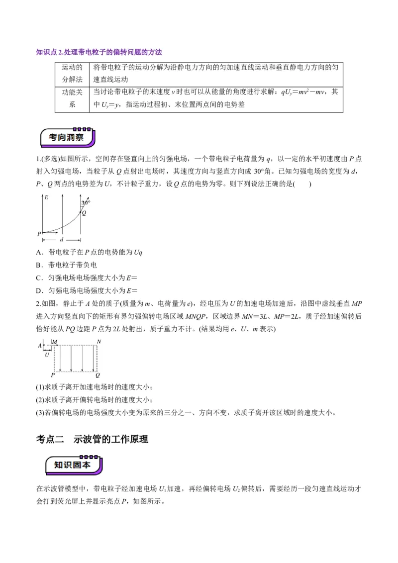 第37讲带电粒子在电场中的偏转（讲义）（原卷版）_4.2025物理总复习_2025年新高考资料_一轮复习_2025年高考物理一轮复习讲练测（新教材新高考）