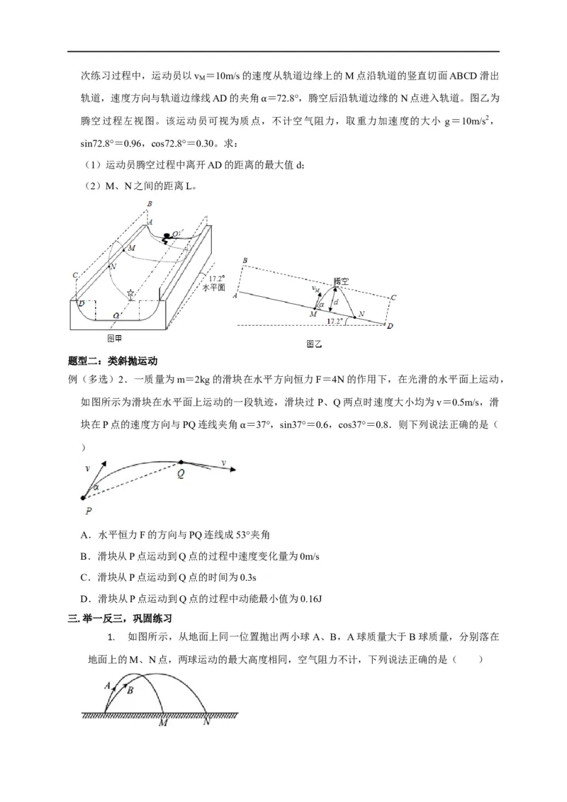 第17讲斜抛运动及类斜抛运动模型（原卷版）_4.2025物理总复习_2023年新高复习资料_专项复习_2023届高三物理高考复习101微专题模型精讲精练