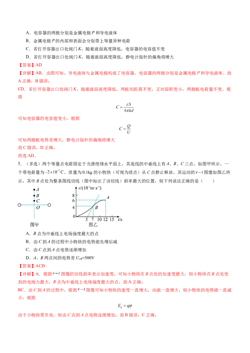押全国卷19题：电场能的性质（结合电容器）（解析版）_4.2025物理总复习_2024年新高考资料_5.2024三轮冲刺_备战2024年高考物理临考题号押题（新高考通用）324057615