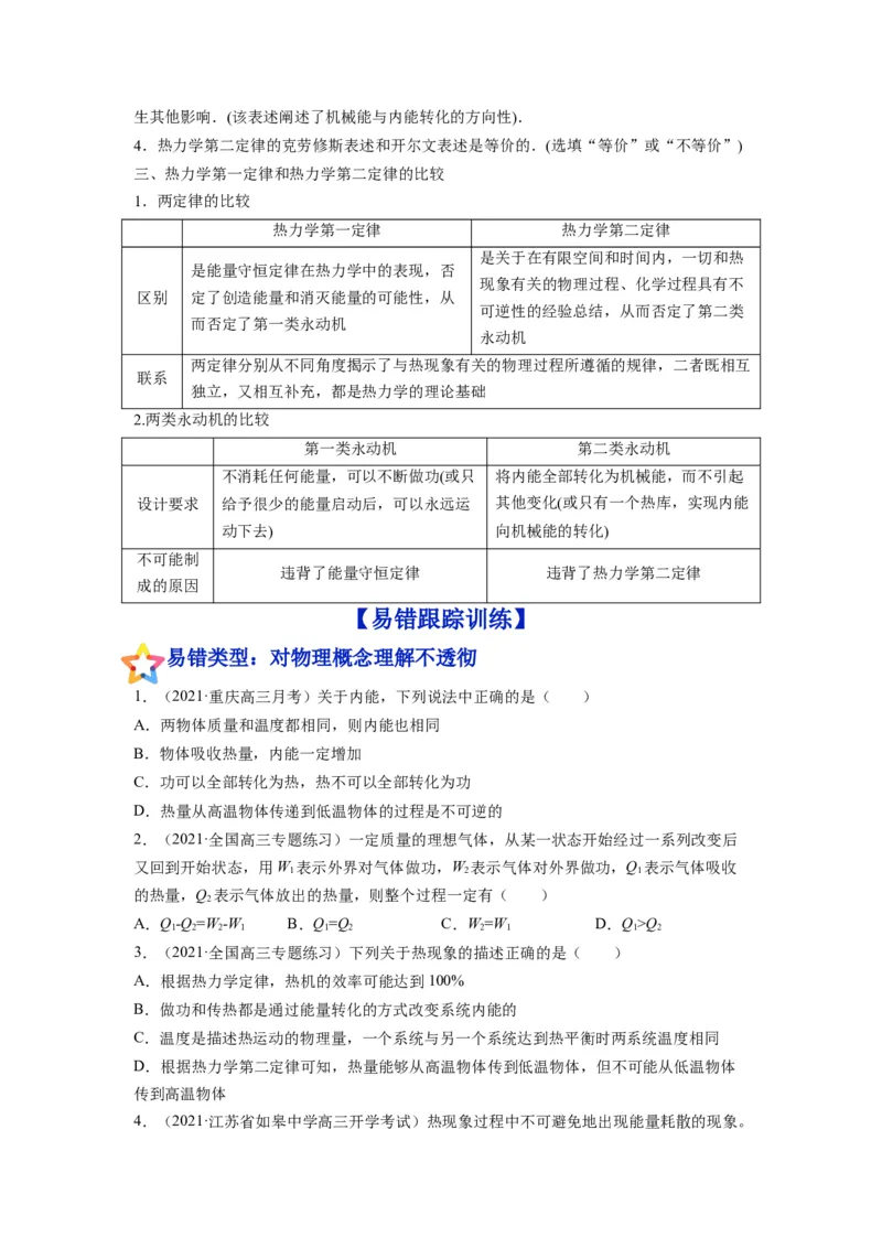 备战2023年高考物理考试易错题&mdash;易错点32热力学定律和能量守恒_4.2025物理总复习_2023年新高复习资料_一轮复习_备战2023新高考物理一轮复习考试易错题（含答案）