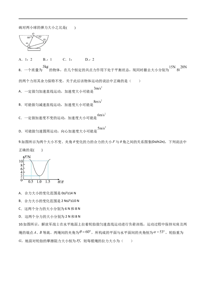 第05练力的合成与分解-2023年高考物理一轮复习小题多维练（全国通用）（原卷版）_4.2025物理总复习_赠品通用版（老高考）复习资料_一轮复习