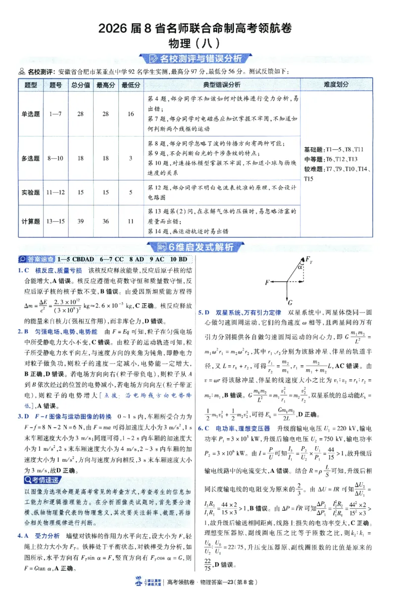 2026版金考卷&middot;百校联盟高考领航卷物理（新教材版）-答案_2026版金考卷&middot;百校联盟高考领航卷（全科）_2026版金考卷&middot;百校联盟高考领航卷物理（新教材版）