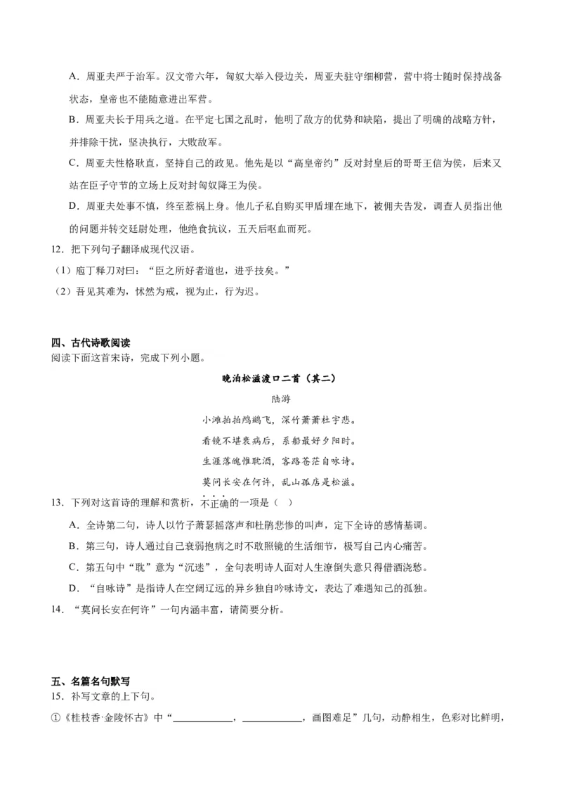 2024年高考语文二轮复习测试卷（天津卷专用）-2024年高考语文二轮复习讲练测（新教材新高考）（原卷版）_1.2025语文总复习_2024年新高考资料_2.2024二轮复习_二轮复习测试卷