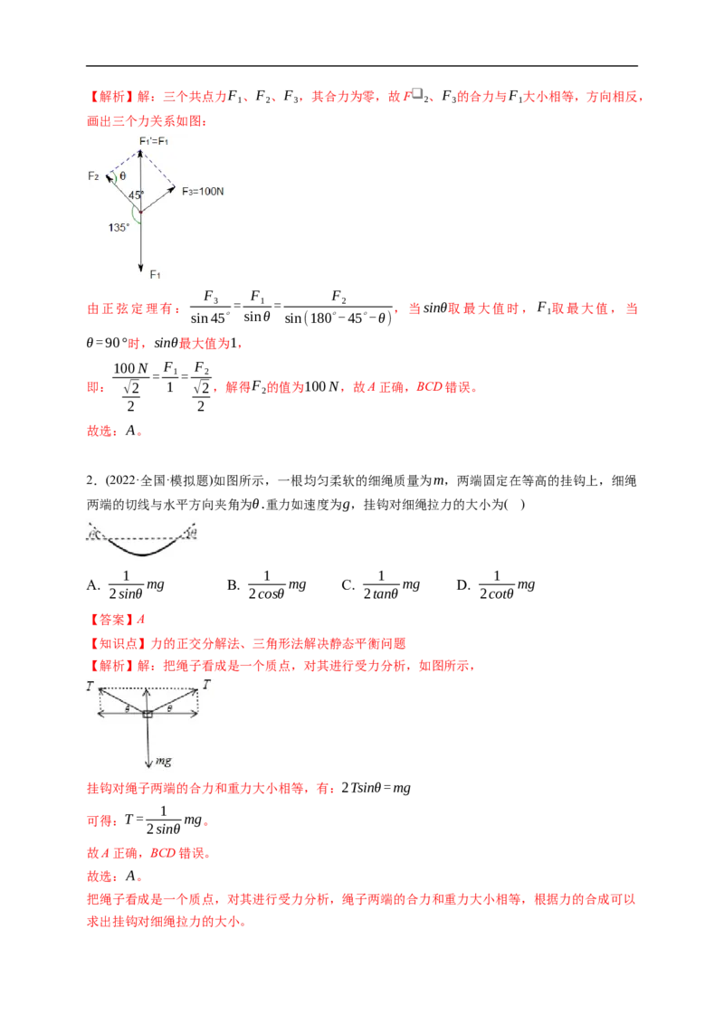 第02练　力的合成与分解（解析版）_4.2025物理总复习_2023年新高复习资料_一轮复习_2023年高考物理一轮复习小题多维练（新高考专用）_第二章　相互作用_第02练