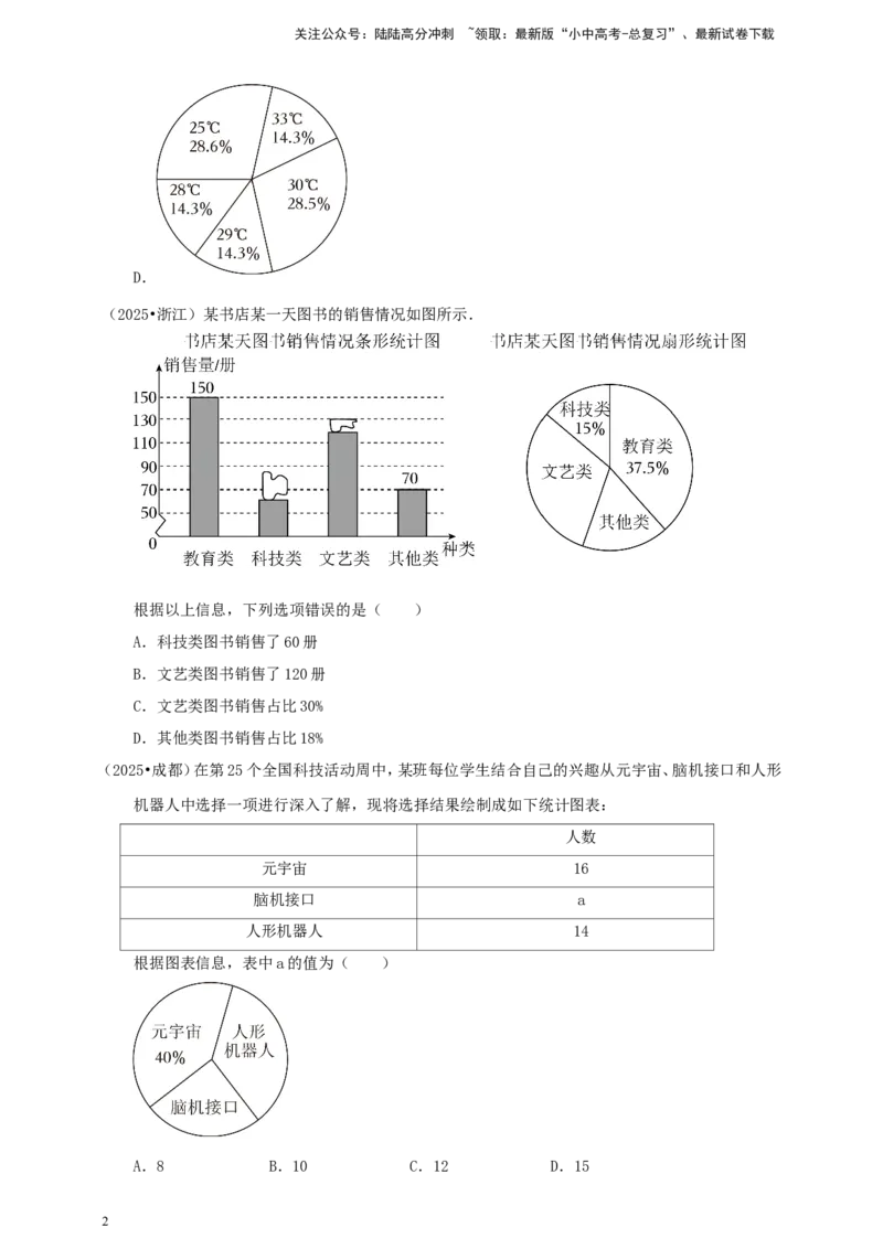 备考2026中考数学真题2025分类精编精练20数据的收集与处理（含解析）_02中考总复习（2026版更新中）_02-数学-中考总复习_2026年中考复习（更新中）
