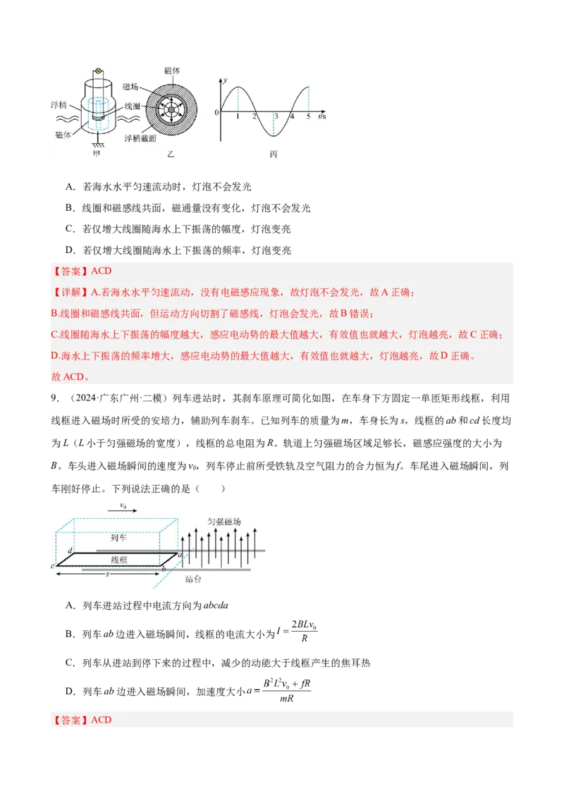 押广东卷选择题8电磁感应（解析版）_4.2025物理总复习_2024年新高考资料_5.2024三轮冲刺_备战2024年高考物理临考题号押题（广东专用）324210116