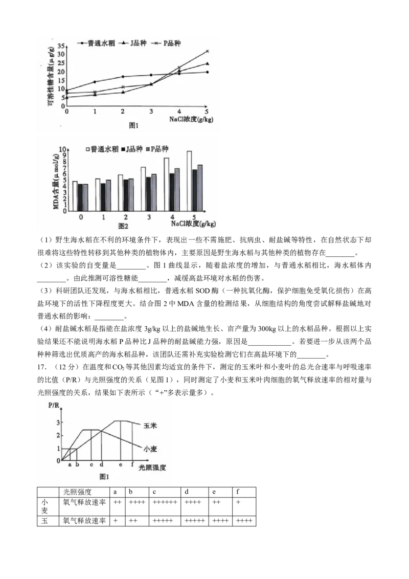安徽江淮十校2025届高三第二次联考生物试题+答案_A1502026各地模拟卷（超值！）_11月_241116安徽省江淮十校2025届高三第二次联考（全科）