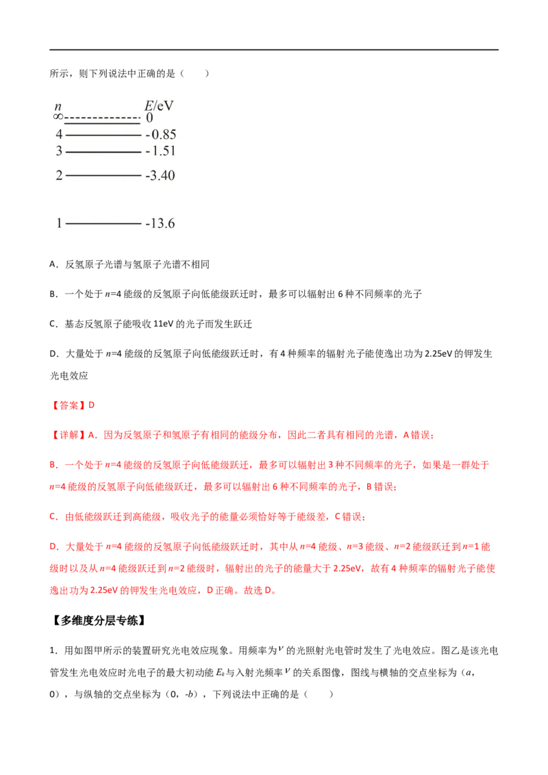 专题76光电效应、波尔理论（解析版）_4.2025物理总复习_2023年新高复习资料_一轮复习_2023届高三物理一轮复习多维度导学与分层专练