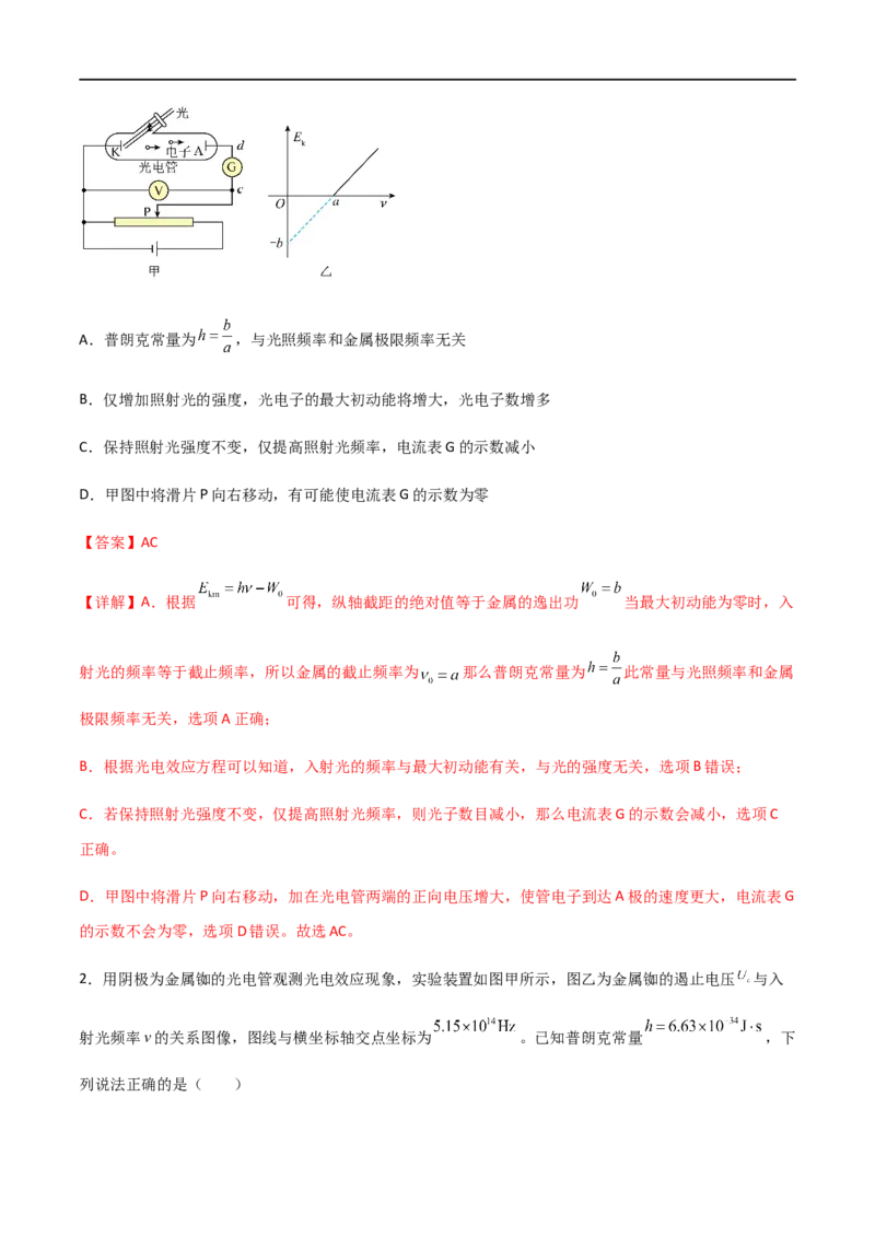 专题76光电效应、波尔理论（解析版）_4.2025物理总复习_2023年新高复习资料_一轮复习_2023届高三物理一轮复习多维度导学与分层专练