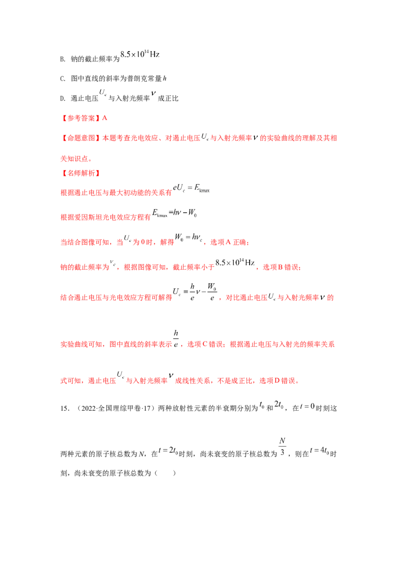 专题14.原子物理（解析版）--2023高考二轮复习_4.2025物理总复习_2023年新高复习资料_二轮复习_2023年高考物理二轮复习二十五专题精练287608825_专题14原子物理