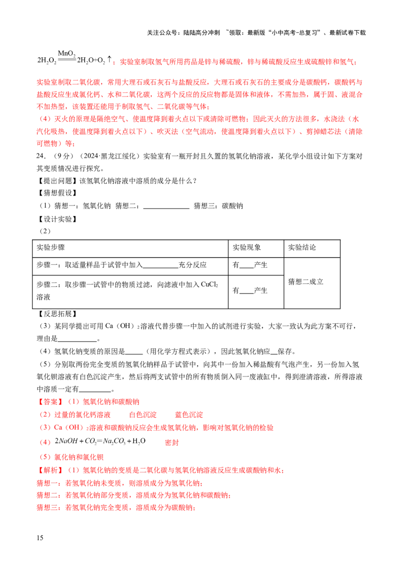 主题五科学探究与化学实验（测试）（解析版）_02中考总复习（2026版更新中）_05-化学-中考总复习_2025年中考复习资料_2025中考二轮课件ppt+讲义+练习化学_测试