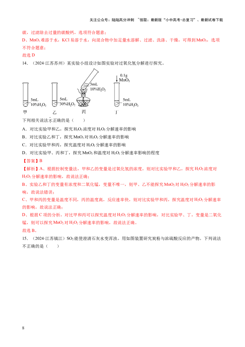 主题五科学探究与化学实验（测试）（解析版）_02中考总复习（2026版更新中）_05-化学-中考总复习_2025年中考复习资料_2025中考二轮课件ppt+讲义+练习化学_测试