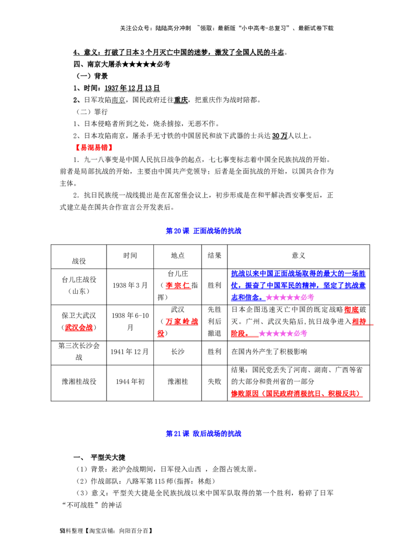 八年级历史上册-背诵秘笈2024年中考历史复习6册教材常考知识点集锦（部编版）_02中考总复习（2026版更新中）_06-历史-中考总复习_2024年中考复习资料_专项复习资料