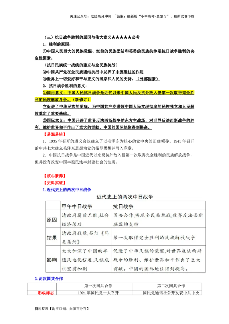 八年级历史上册-背诵秘笈2024年中考历史复习6册教材常考知识点集锦（部编版）_02中考总复习（2026版更新中）_06-历史-中考总复习_2024年中考复习资料_专项复习资料