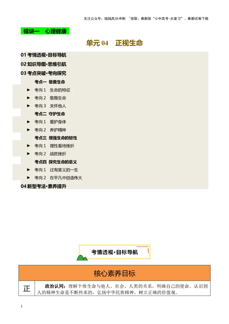 单元04：正视生命（讲义）-2025年中考道德与法治二轮复习（全国通用）_02中考总复习（2026版更新中）_07-道法-中考总复习_2025中考复习资料_2025中考二轮课件ppt+讲义+练习道法_讲义