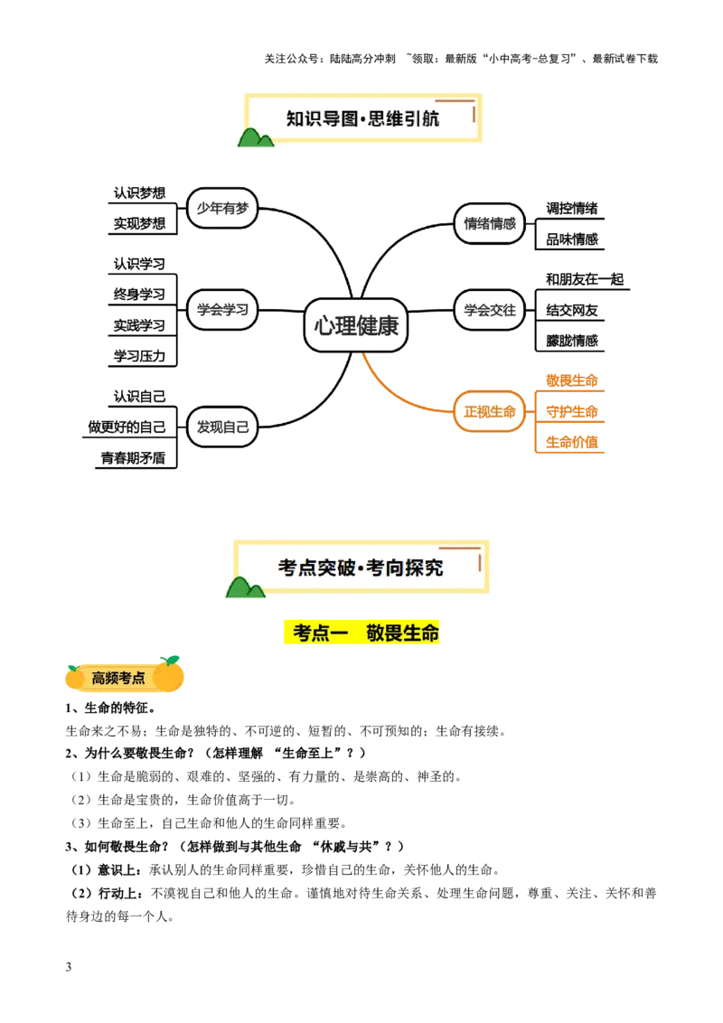 单元04：正视生命（讲义）-2025年中考道德与法治二轮复习（全国通用）_02中考总复习（2026版更新中）_07-道法-中考总复习_2025中考复习资料_2025中考二轮课件ppt+讲义+练习道法_讲义