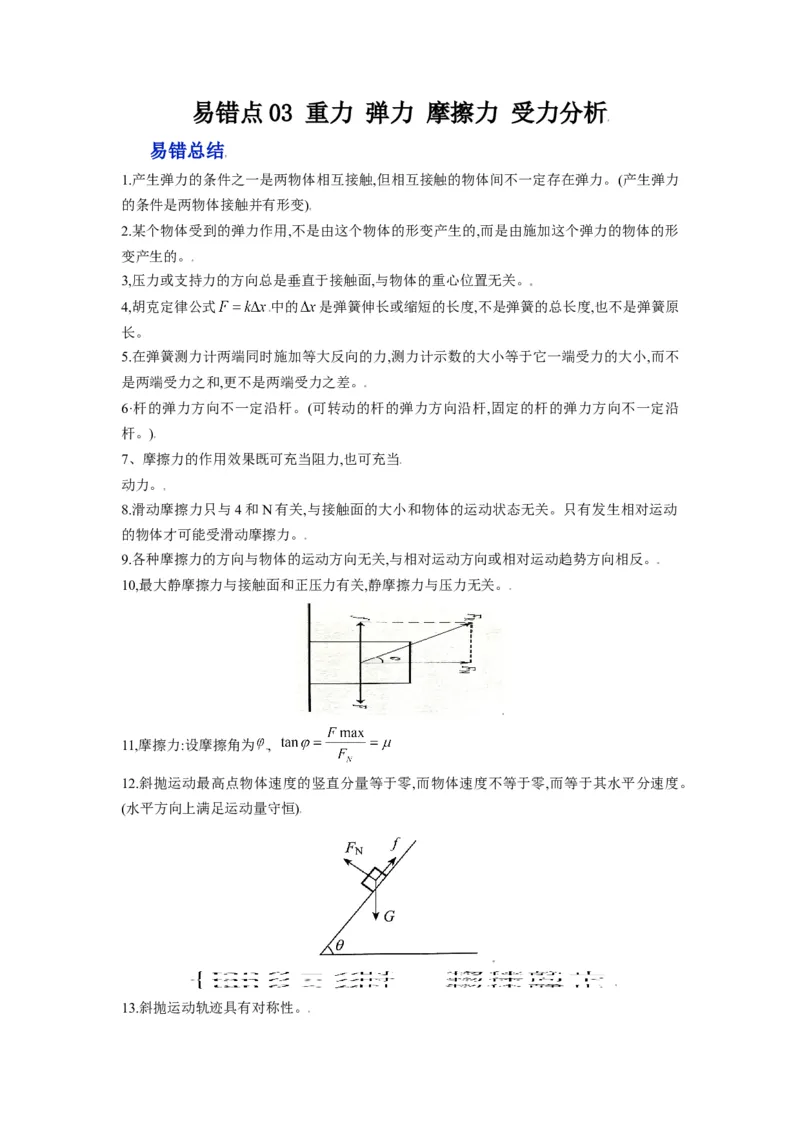 备战2023年高考物理考试易错题&mdash;&mdash;易错点03重力弹力摩擦力受力分析答案_4.2025物理总复习_2023年新高复习资料_一轮复习_备战2023新高考物理一轮复习考试易错题（含答案）