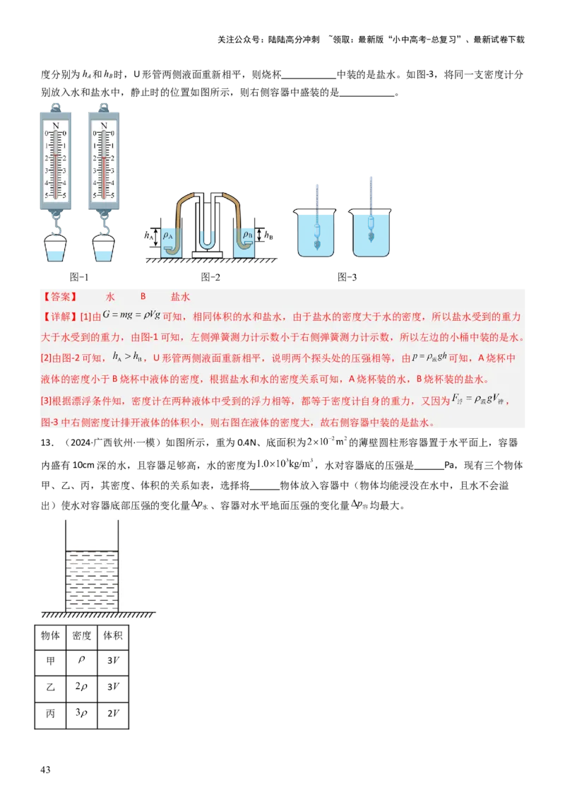 压轴题08压强与浮力选填题（解析版）_02中考总复习（2026版更新中）_04-物理-中考总复习_2024年中考复习资料_三轮复习_2024年中考物理压轴题专项训练（全国通用）