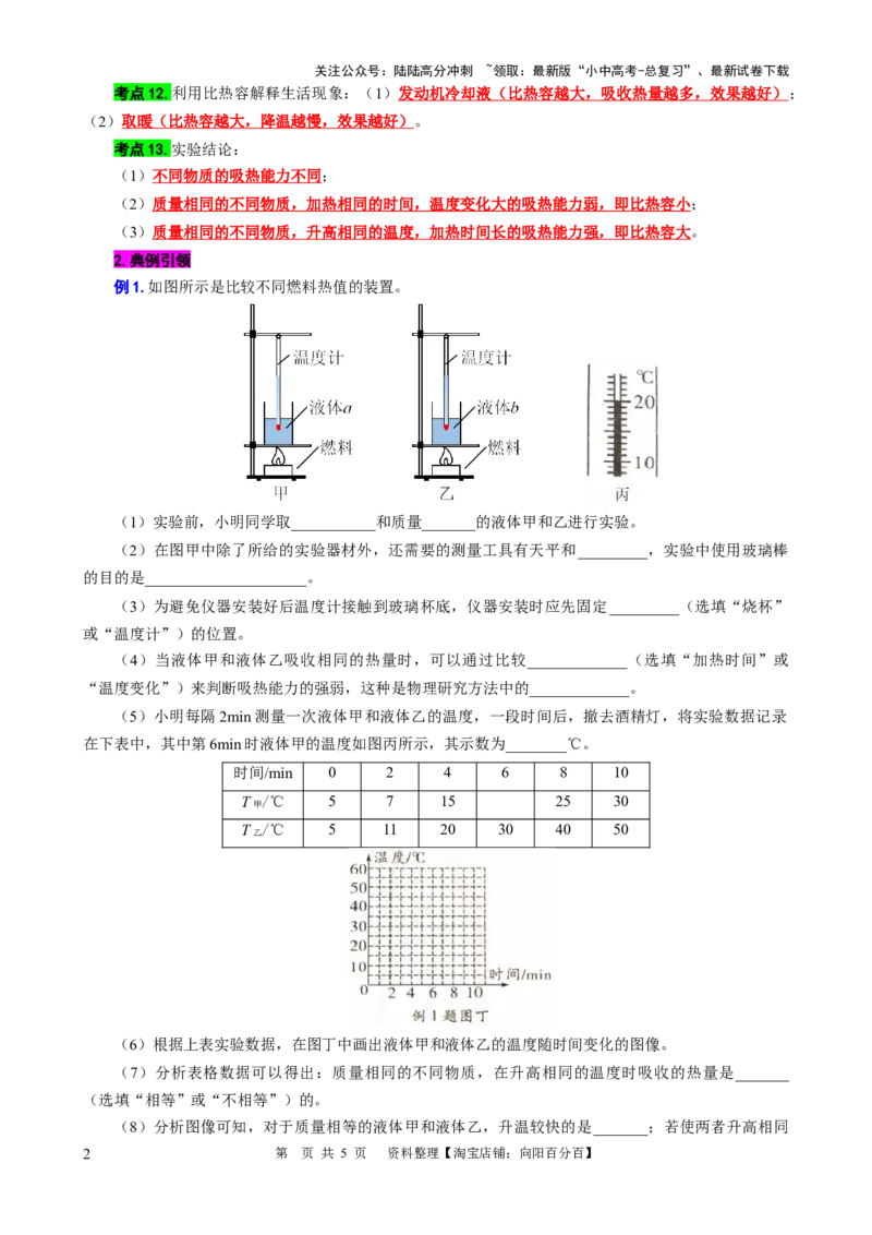 对比实验&ldquo;不同物质的吸热能力&rdquo;和&ldquo;不同燃料的热值&rdquo;_02中考总复习（2026版更新中）_04-物理-中考总复习_2024年中考复习资料_专项复习资料_2024年中考物理复习辅导系列