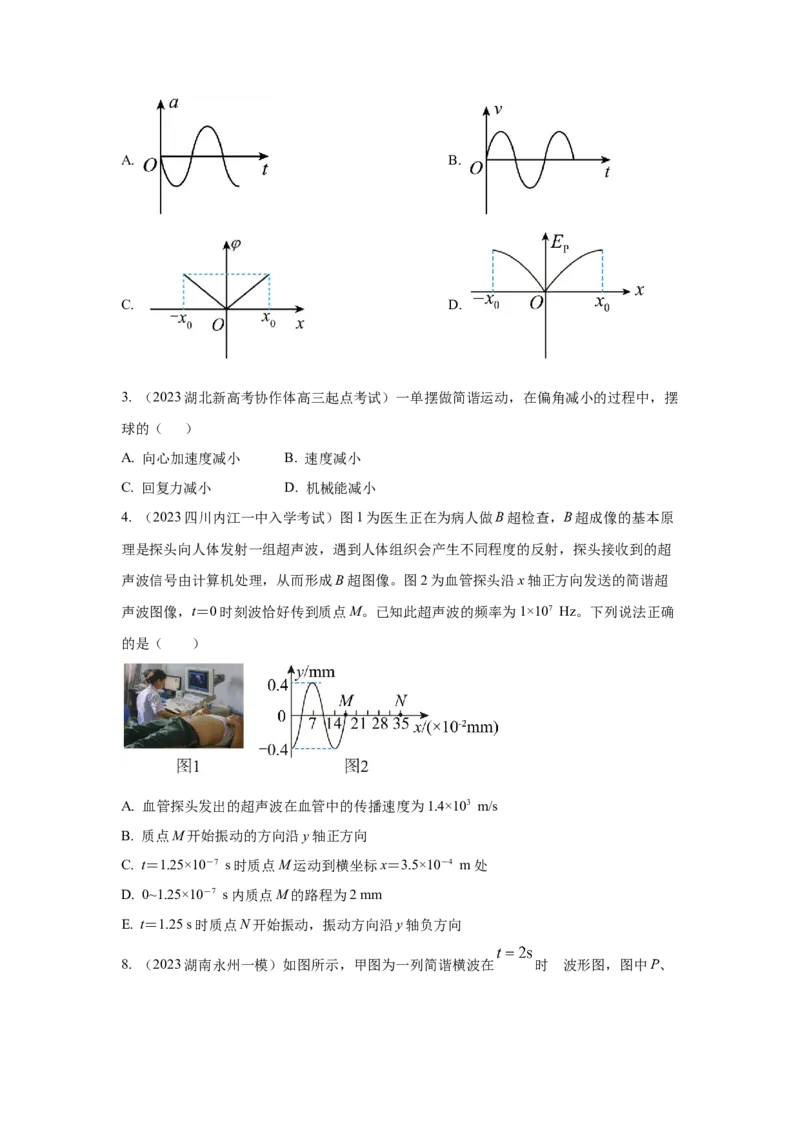 专题7.机械振动和机械波(原卷版)--2023高考二轮复习_4.2025物理总复习_2023年新高复习资料_二轮复习_2023年高考物理二轮复习二十五专题精练287608825_专题7机械振动机械波