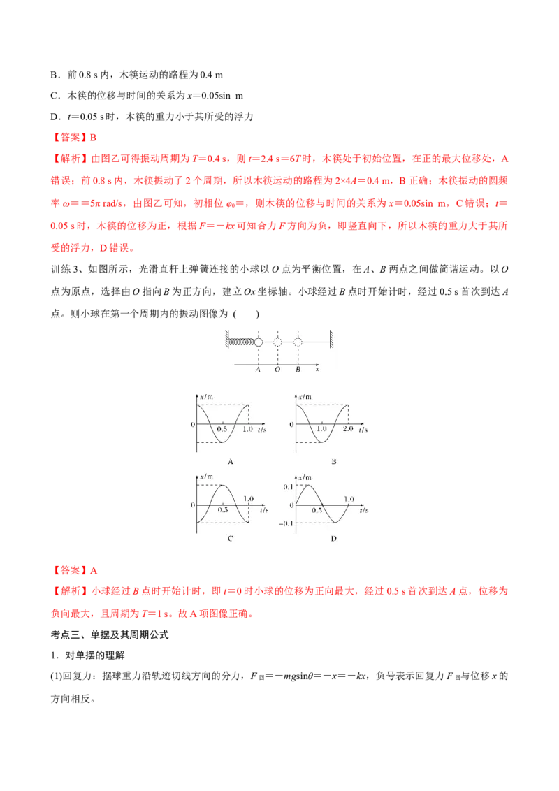 第一讲机械振动（解析版）_4.2025物理总复习_2023年新高复习资料_一轮复习_2023年高三物理一轮复习精讲精练278111462_第十五章机械波_第一讲机械振动-2023年高三物理一轮复习精讲精练