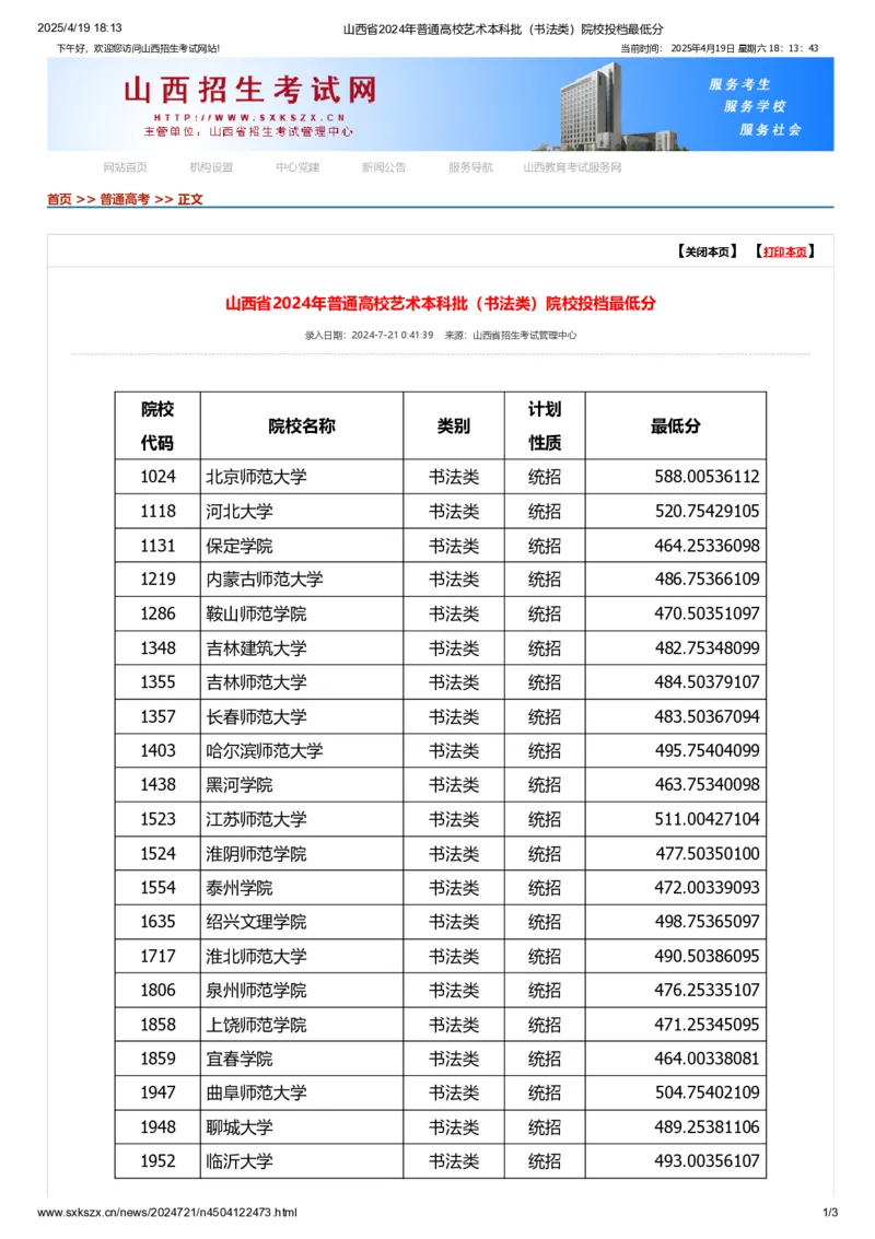 山西省2024年普通高校艺术本科批（书法类）院校投档最低分_2025年4月最新发布2025年《全国31省各地》高考志愿填报（各省高校介绍+各省一分一段表+热门专业+避坑指南）_山西