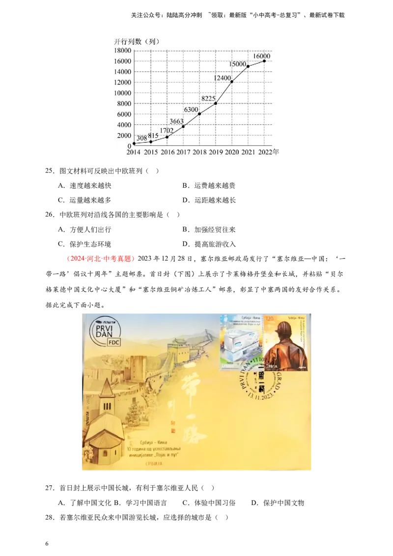 好题汇编2024年中考地理真题分类汇编05居民与聚落、发展与合作（原卷版）_02中考总复习（2026版更新中）_09-地理-中考总复习_2025中考地理复习资料
