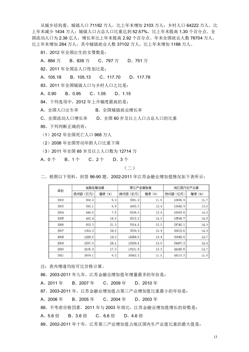 2013年江苏省公务员考试《行测》真题（A类卷）_34省+国考真题_34省考+国考pdf版推荐用这个版本_34省行测+申论真题pdf推荐用这个版本_江苏公务员考试真题pdf版_行测题目