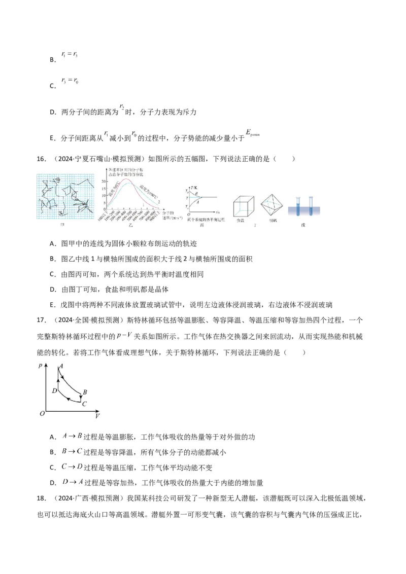 专题突破卷18热学专题（气体实验定律、理想气体状态方程、气体图像、热力学第一定律）（原卷版）_4.2025物理总复习_2025年新高考资料_一轮复习