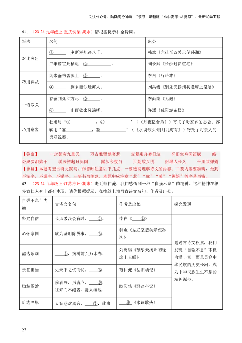 九年级上册必备篇目默写-备战2025年中考语文一轮复习古诗文默写（全国通用）解析版_02中考总复习（2026版更新中）_01-语文-中考总复习_2025年中考资料_中考文言文专项