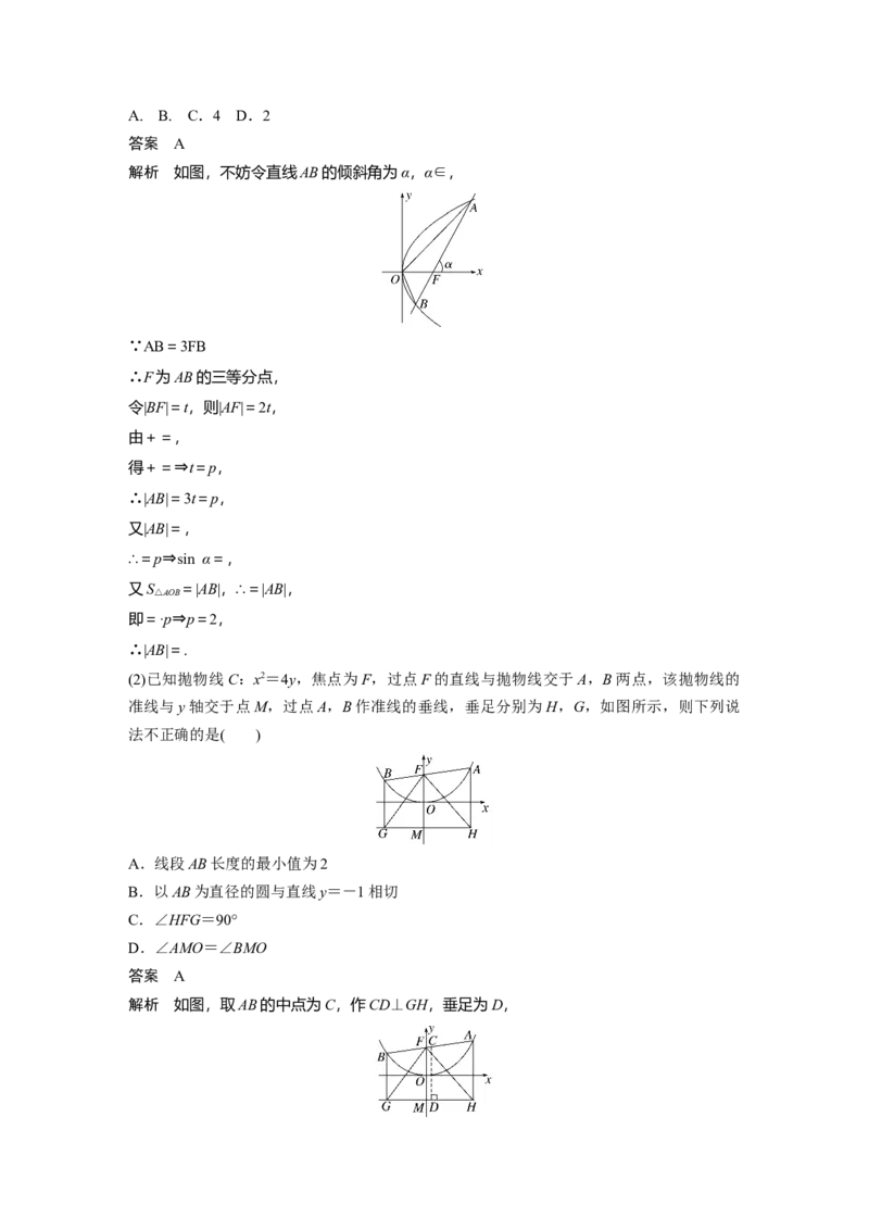 2023年高考数学二轮复习(全国版理)第1部分专题突破专题6微重点15　抛物线的二级结论的应用_2.2025数学总复习_赠品通用版（老高考）复习资料_二轮复习