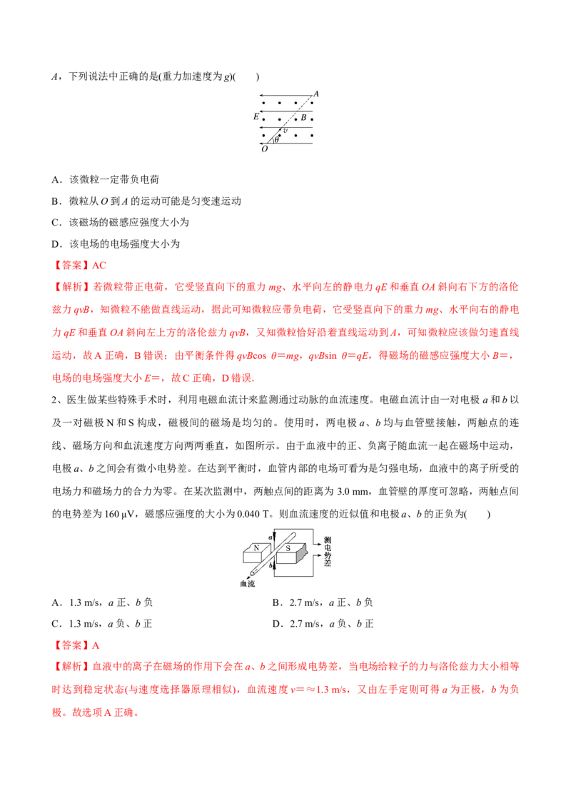 第三讲带电粒子在复合场中的运动（解析版）_4.2025物理总复习_2023年新高复习资料_一轮复习_2023年高三物理一轮复习精讲精练278111462_第十章磁场