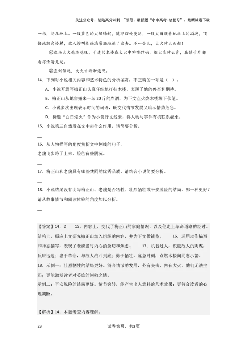 人物描写及作用（专项训练）（解析版）_02中考总复习（2026版更新中）_01-语文-中考总复习_2025年中考资料_备战2025年中考语文一轮复习记叙文阅读课件+专项练习_专项练习