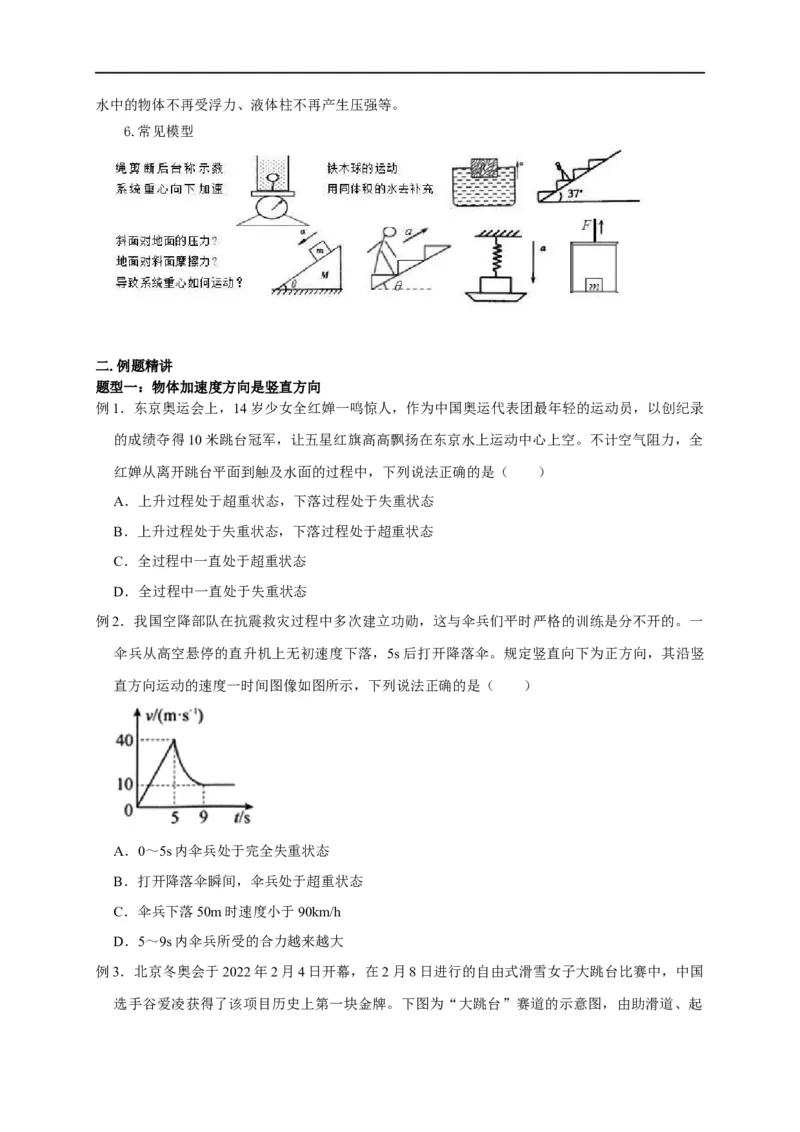 第6讲超重与失重问题（原卷版）_4.2025物理总复习_2023年新高复习资料_专项复习_2023届高三物理高考复习101微专题模型精讲精练