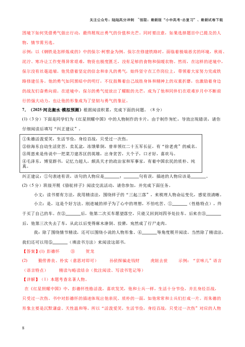 名著阅读综合测试卷（解析版）_02中考总复习（2026版更新中）_01-语文-中考总复习_2025年中考资料_2025中考二轮课件ppt+讲义+练习语文_测试