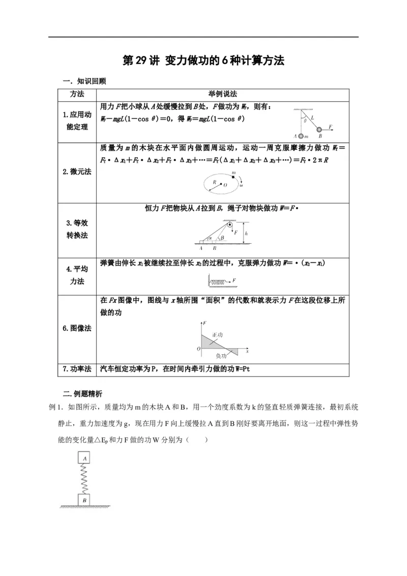 第29讲变力做功的6种计算方法（解析版）_4.2025物理总复习_2023年新高复习资料_专项复习_2023届高三物理高考复习101微专题模型精讲精练